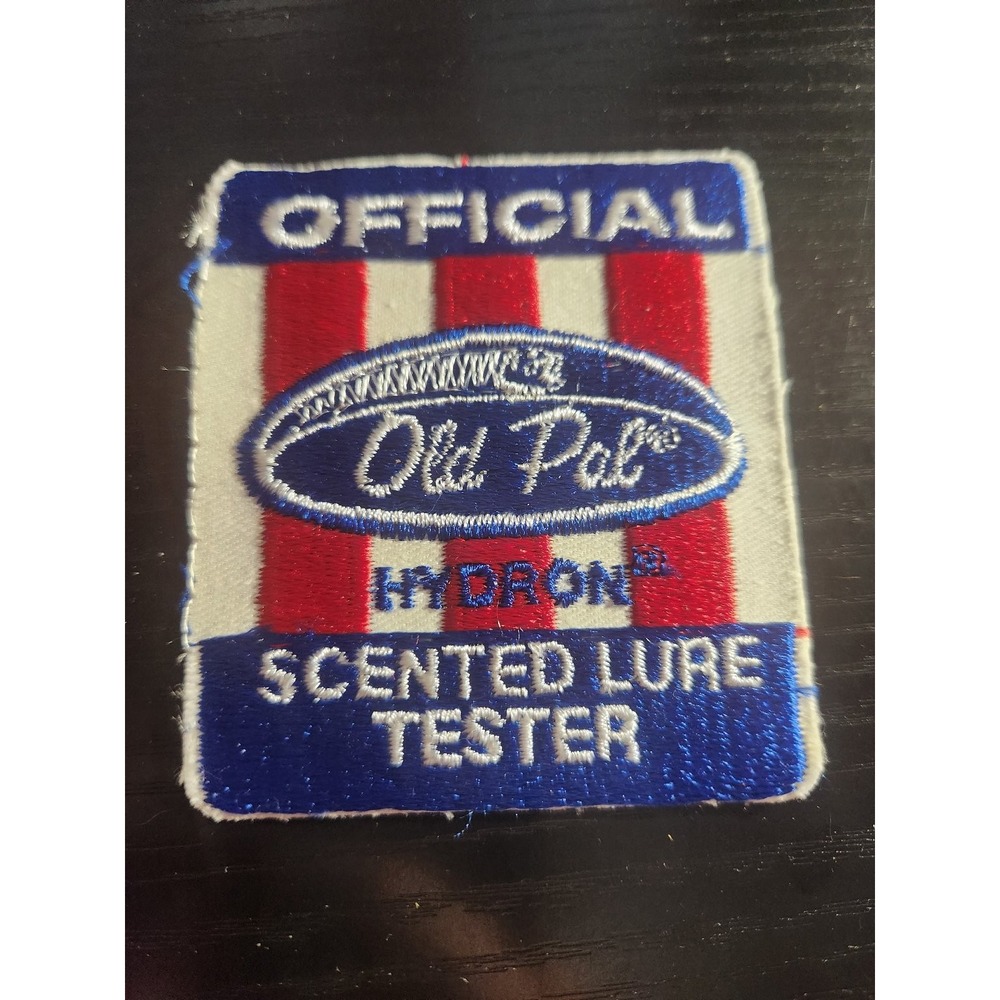 Old Pal Hydron Scented Lure Tester Embroidered Iron-On Patch Red White Blue